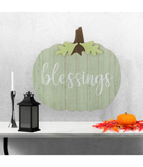 Blessings Pumpkin Wooden Thanksgiving Hanging Wall Sign Green