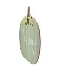 Blessings Pumpkin Wooden Thanksgiving Hanging Wall Sign Green