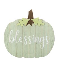 Blessings Pumpkin Wooden Thanksgiving Hanging Wall Sign Green