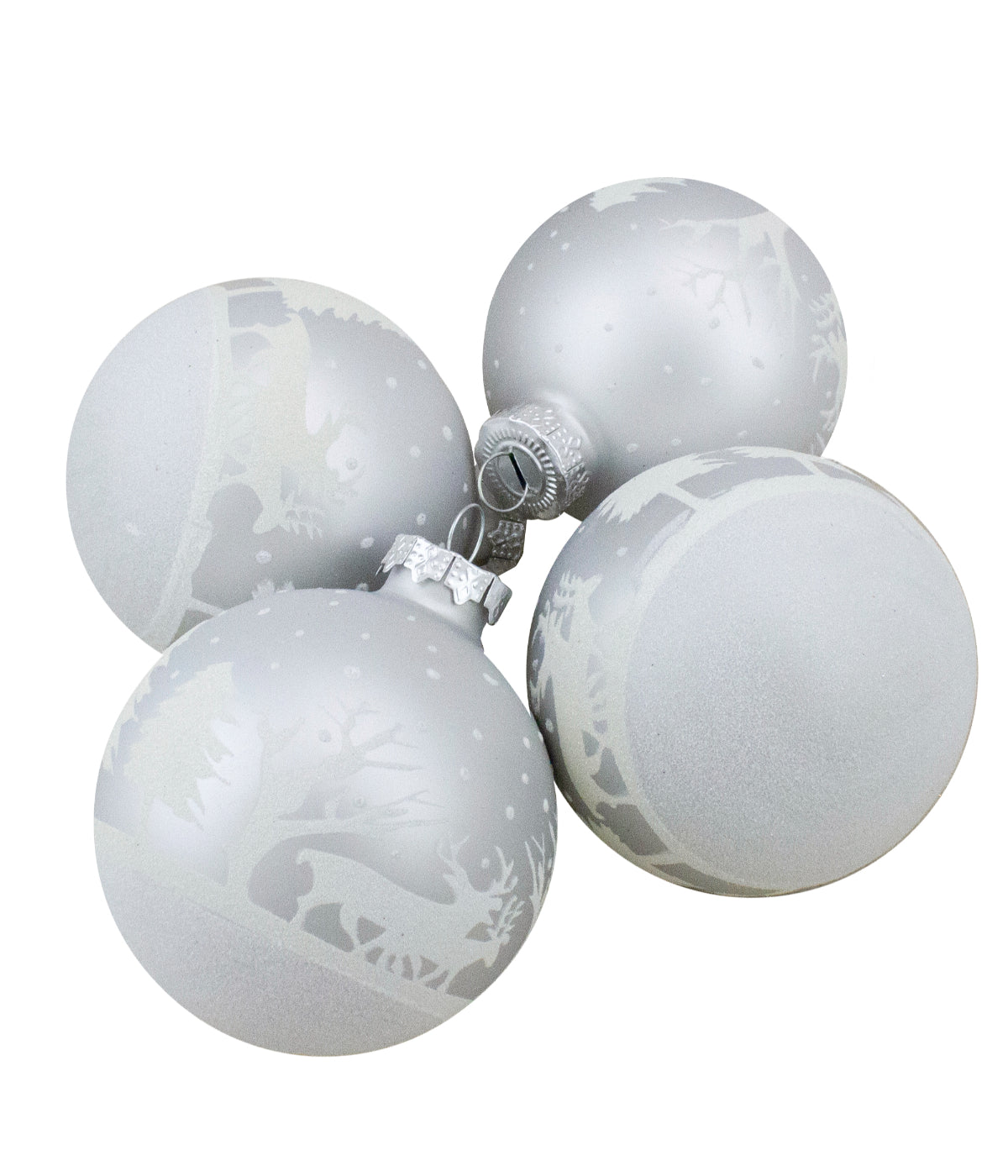  Matte & Frosted White Glass Hanging Christmas Ball Ornaments Set of 4, 3.25