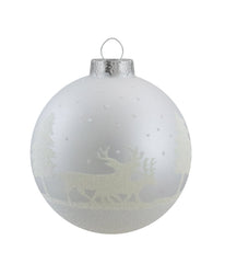 Matte & Frosted White Glass Hanging Christmas Ball Ornaments Set of 4, 3.25"