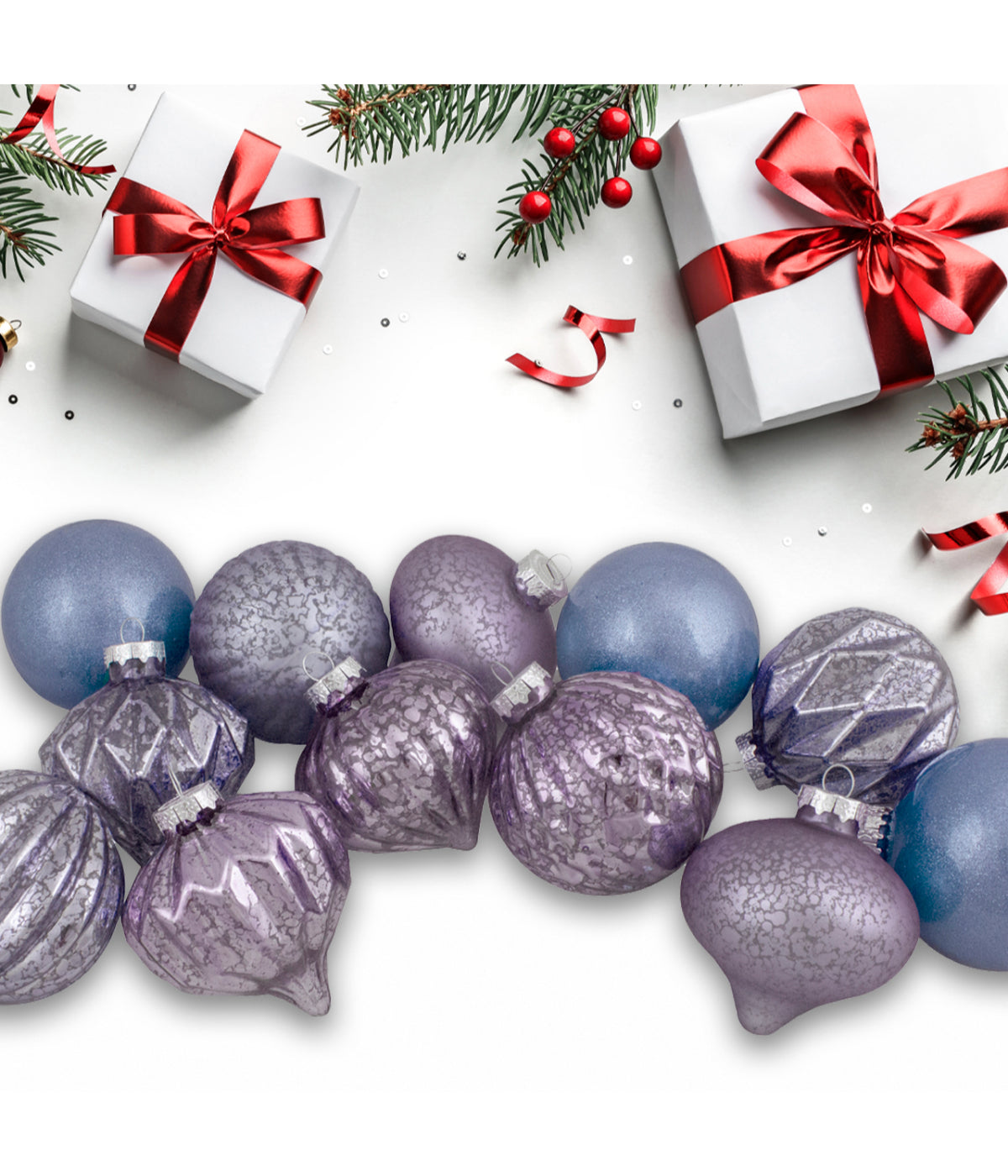  Purple Tone Finial and Glass Ball Christmas Ornaments Set of 12 - Purple - Bonton