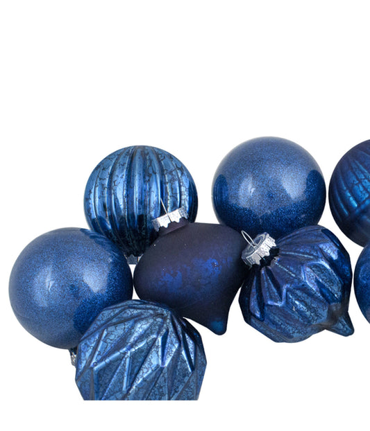 Blue Finial and Glass Ball Christmas Ornaments Set of 12