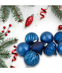 Blue Finial and Glass Ball Christmas Ornaments Set of 12