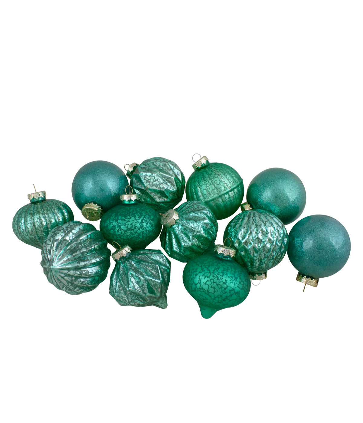  Green Finial and Glass Ball Christmas Ornaments Set of 12 - Green - Bonton