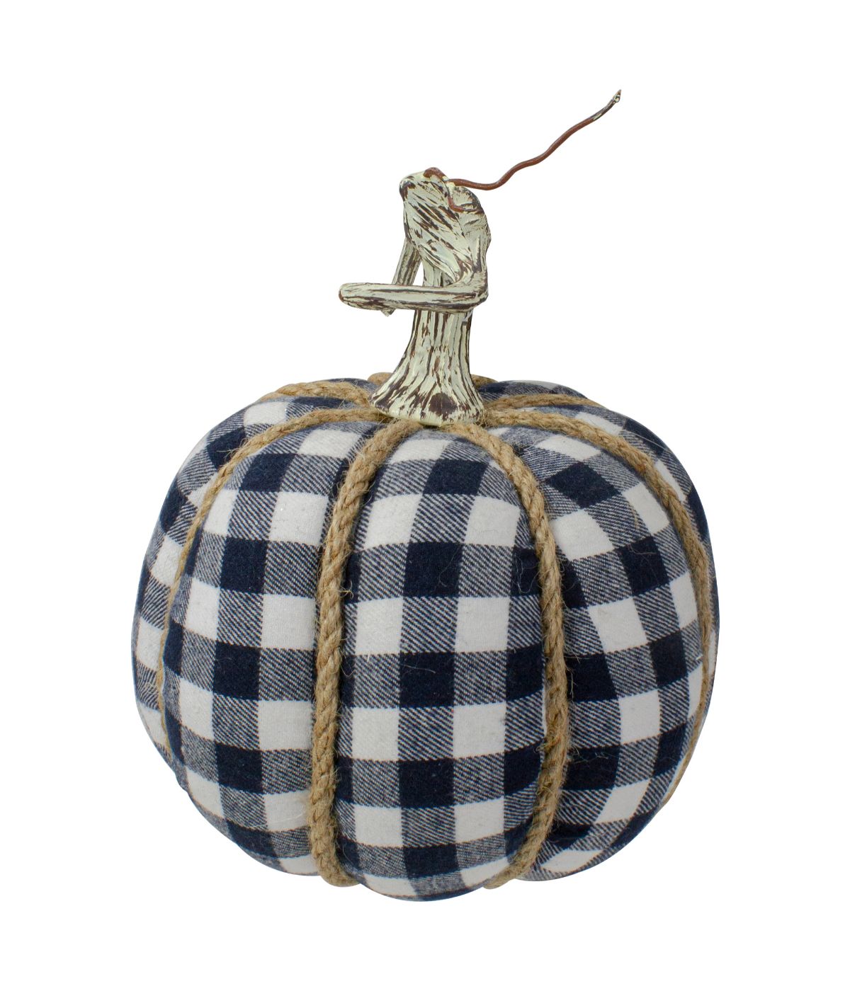  NorthLight Dark Blue and White Plaid Fall Harvest Tabletop Pumpkin Blue - Blue - Bonton