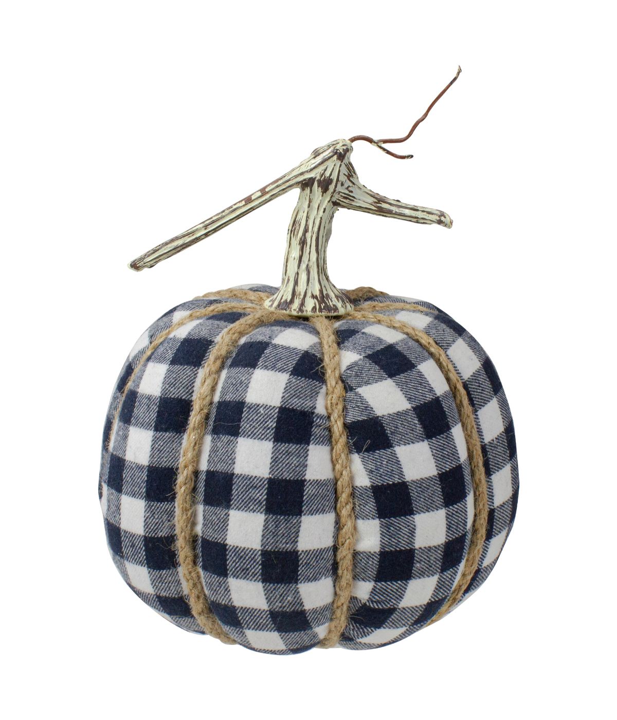  NorthLight Dark Blue and White Plaid Fall Harvest Tabletop Pumpkin Blue - Blue - Bonton