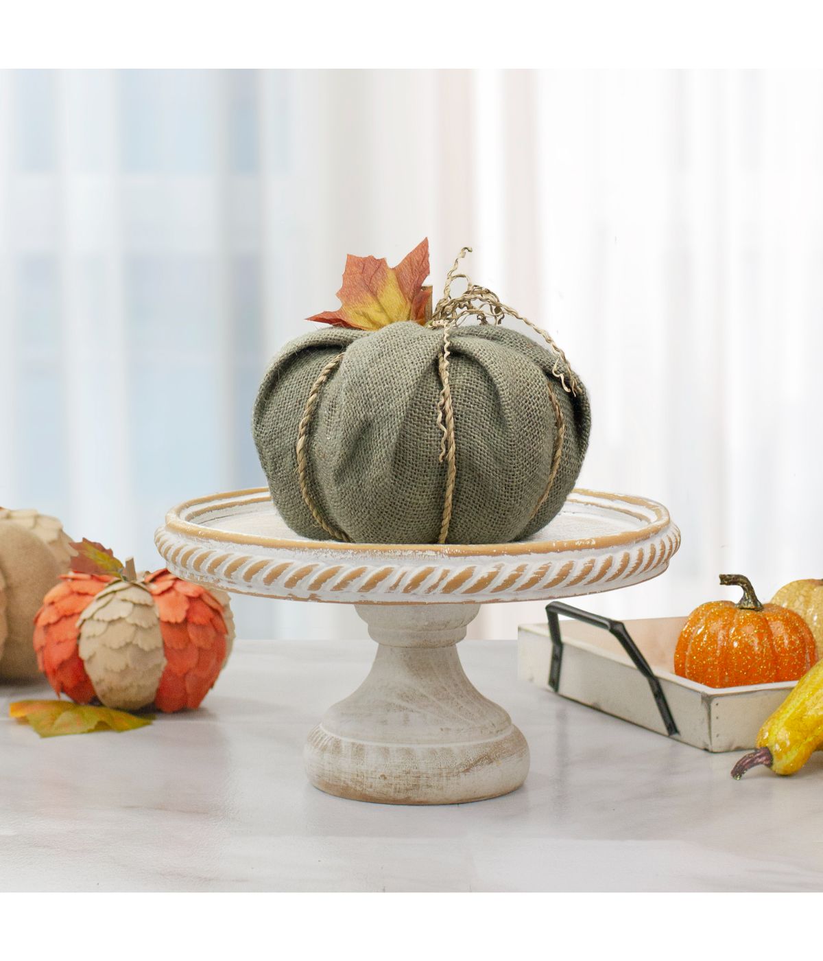  Burlap Autumn Harvest Table Top Pumpkin Green - Green - Bonton