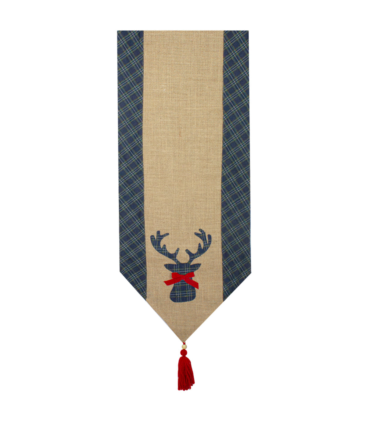  Blue & Brown Burlap and Plaid Reindeer Christmas Table Runner, 80