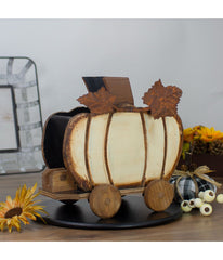 Fall Harvest Wooden Pumpkin Cart Tabletop Decoration Brown