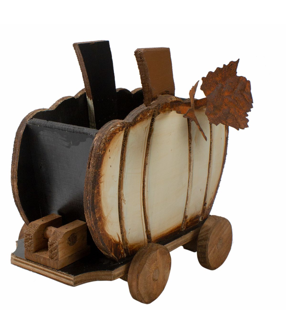  Fall Harvest Wooden Pumpkin Cart Tabletop Decoration Brown - Brown - Bonton