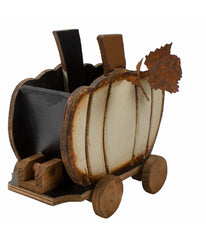 Fall Harvest Wooden Pumpkin Cart Tabletop Decoration Brown