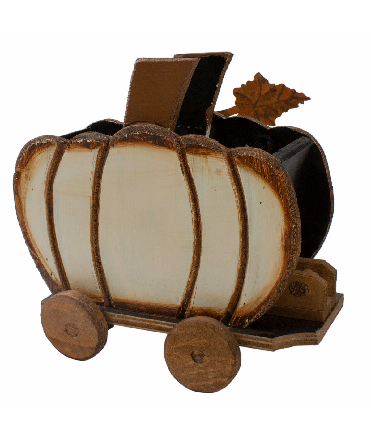  Fall Harvest Wooden Pumpkin Cart Tabletop Decoration Brown - Brown - Bonton