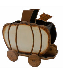 Fall Harvest Wooden Pumpkin Cart Tabletop Decoration Brown