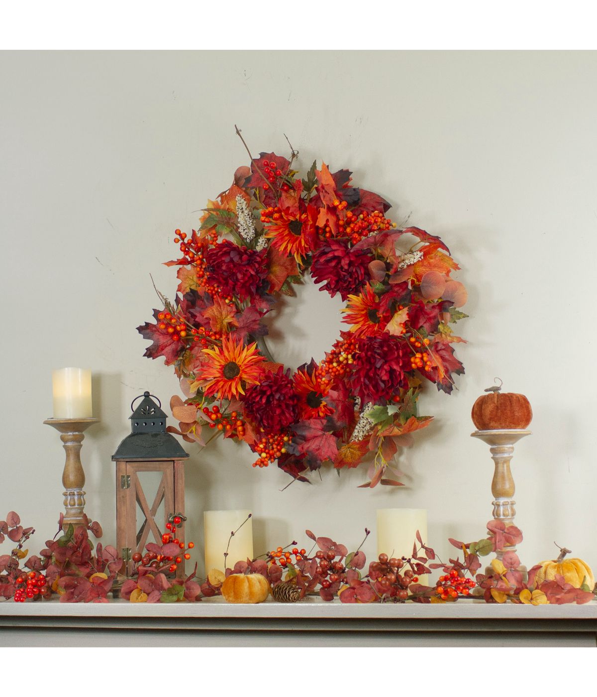  Leaves and Flowers Fall Harvest Wreath Orange - Orange - Bonton