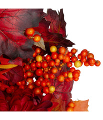 Leaves and Flowers Fall Harvest Wreath Orange