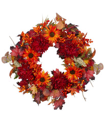 Leaves and Flowers Fall Harvest Wreath Orange