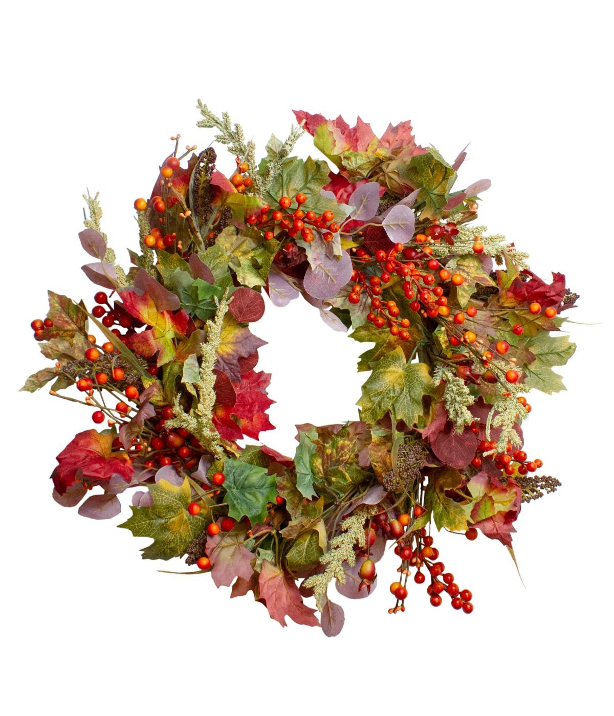  Leaves and Berries Artificial Fall Harvest Wreath Red - Red - Bonton