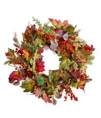 Leaves and Berries Artificial Fall Harvest Wreath Red