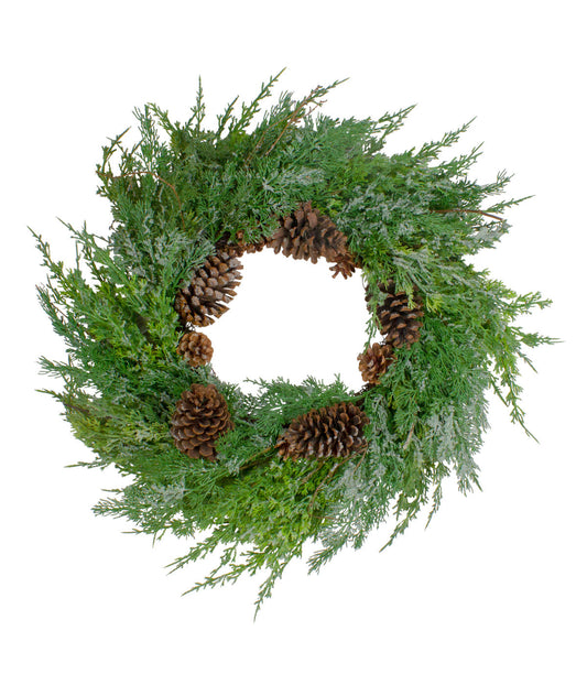 Frosted Cedar and Pine Cone Artificial Christmas Wreath, 26"