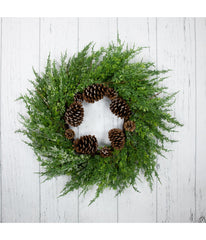 Frosted Cedar and Pine Cone Artificial Christmas Wreath, 26"