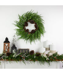 Frosted Cedar and Pine Cone Artificial Christmas Wreath, 26"