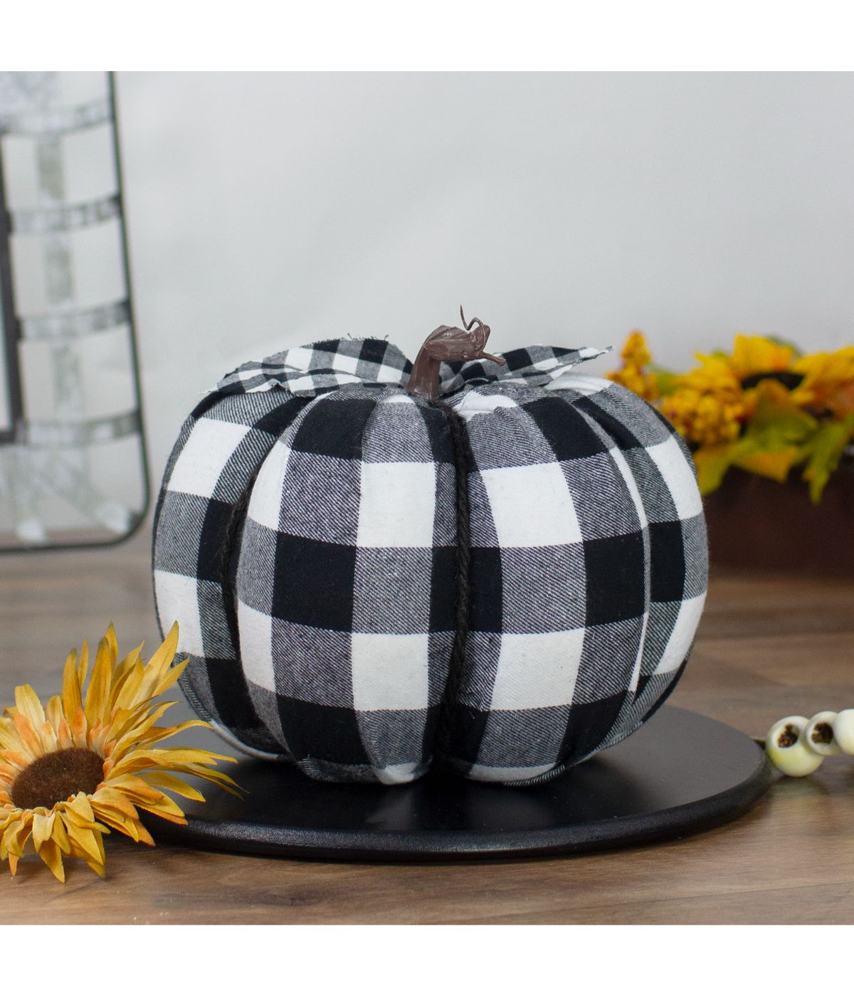  Black and White Buffalo Plaid Fall Harvest Tabletop Pumpkin Black - Black - Bonton