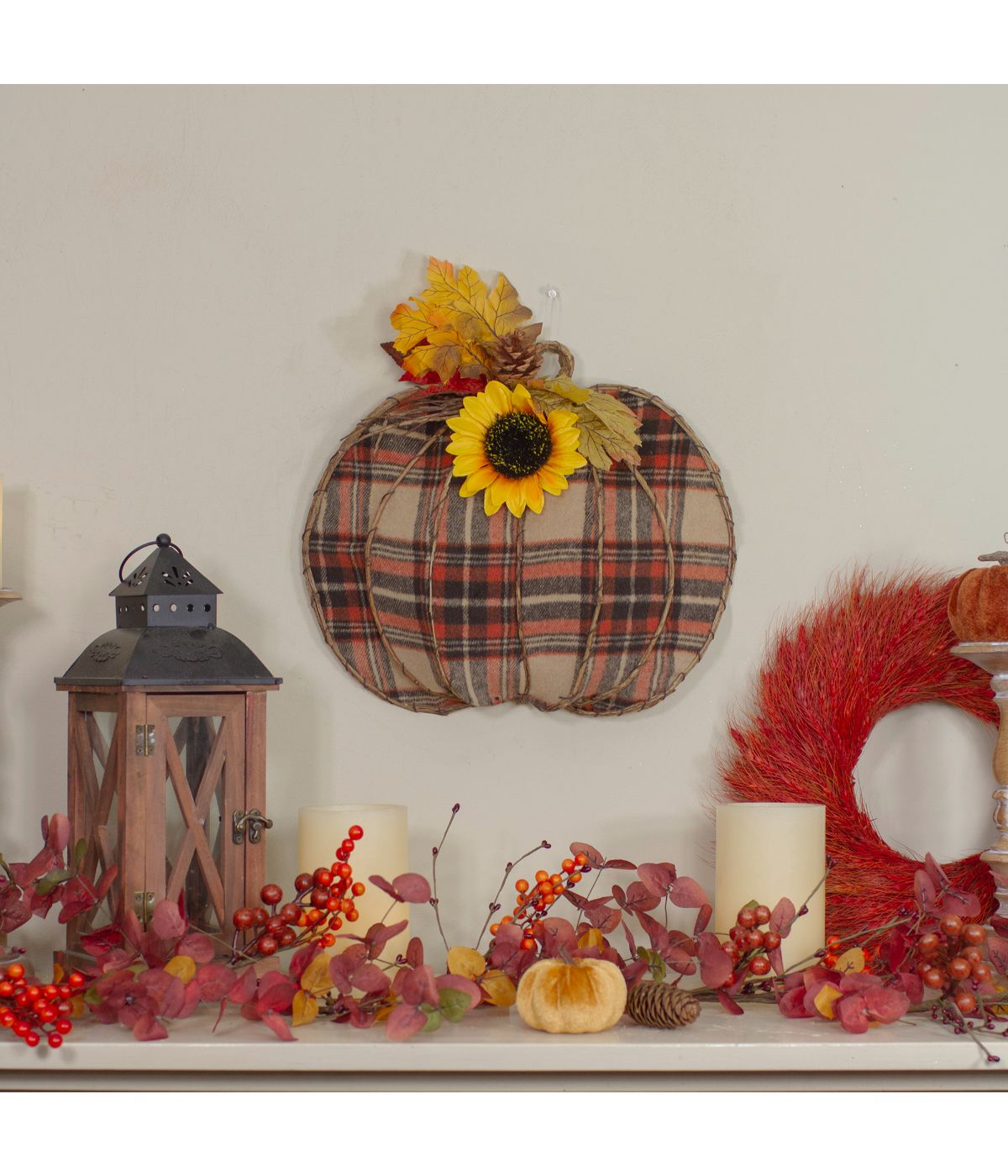  Orange and Brown Plaid Fall Harvest Pumpkin Wall Decor Orange - Orange - Bonton