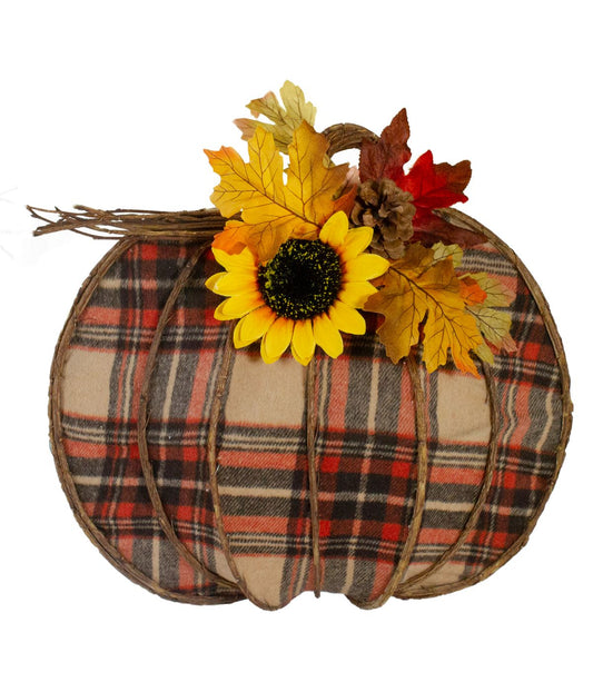 Orange and Brown Plaid Fall Harvest Pumpkin Wall Decor Orange