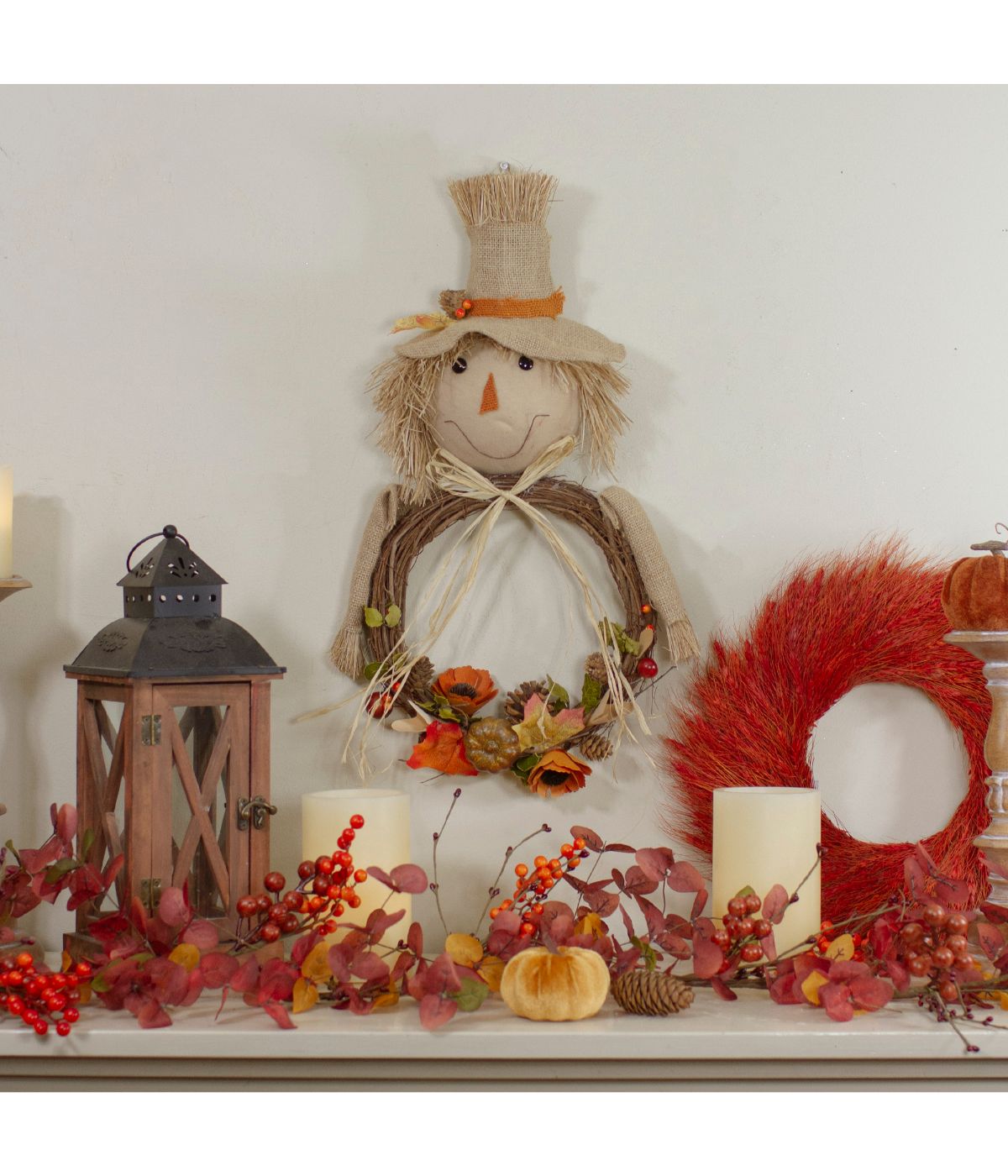  Fall Harvest Scarecrow Wreath Wall Decor Brown - Brown - Bonton