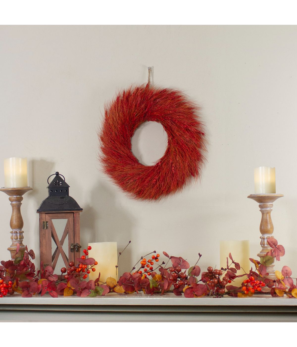  Red and Orange Ears of Wheat Fall Harvest Wreath Red - Red - Bonton