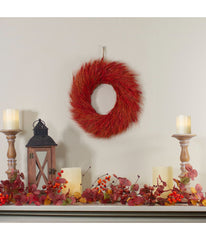 Red and Orange Ears of Wheat Fall Harvest Wreath Red