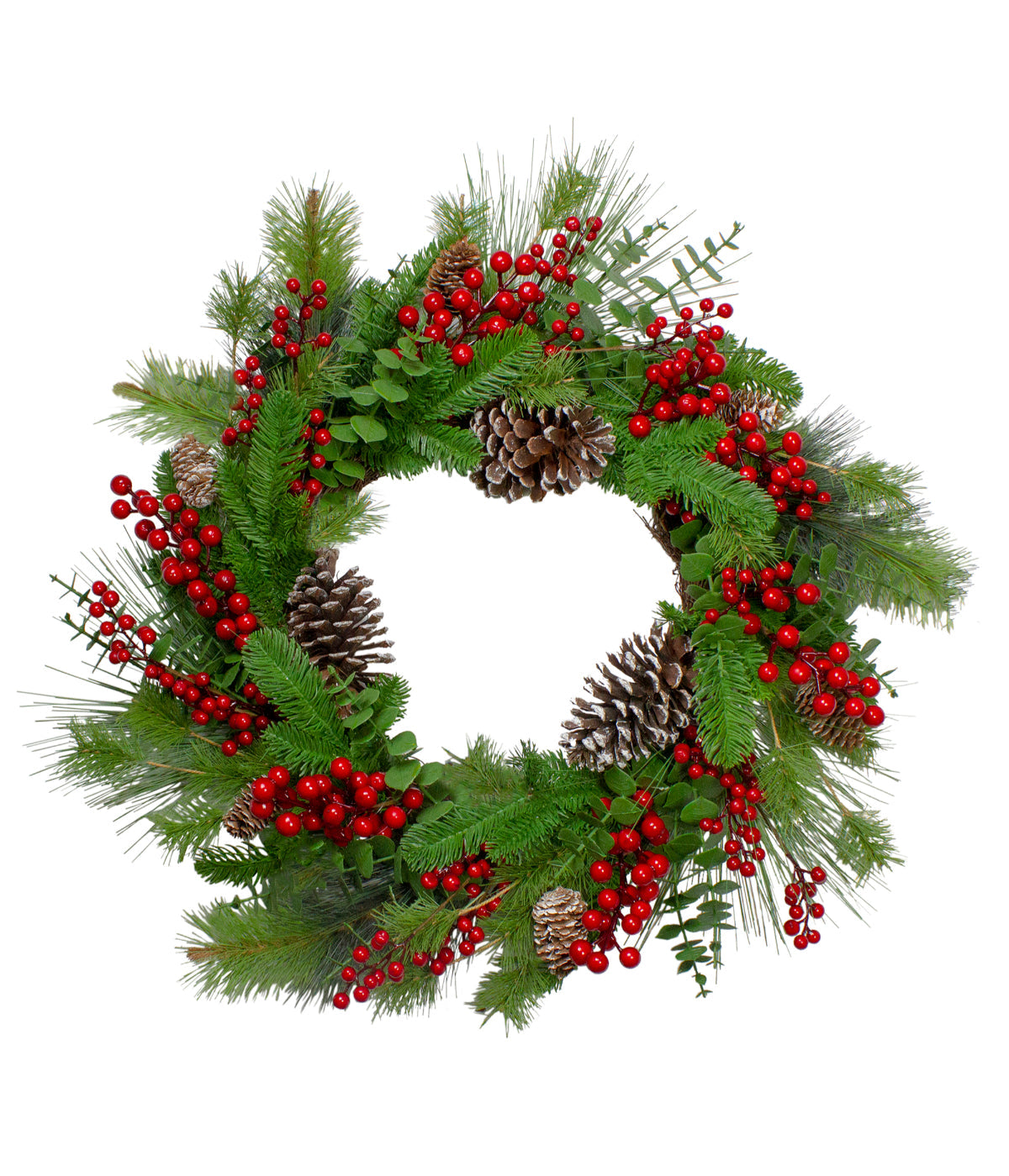  Holly Berries and Snowy Pinecones Artificial Christmas Wreath, 24