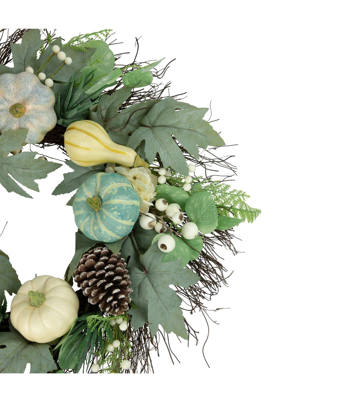  Green and White Pumpkins with Berries Artificial Fall Harvest Wreath Green - Green - Bonton