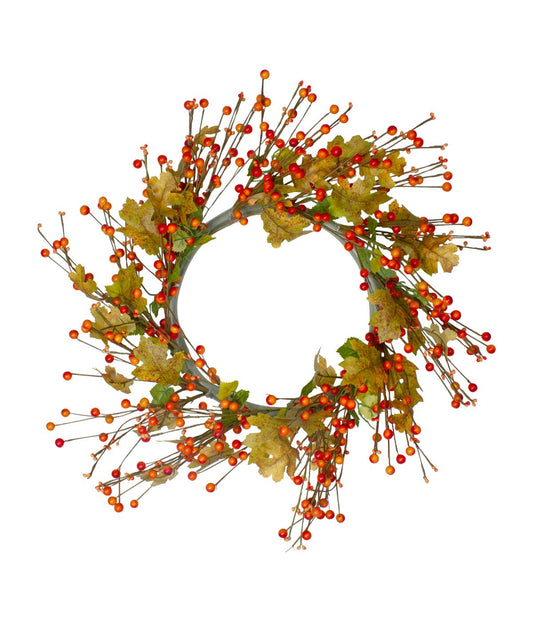 Orange Berries and Yellow Leaves Fall Harvest Artificial Wreath Yellow