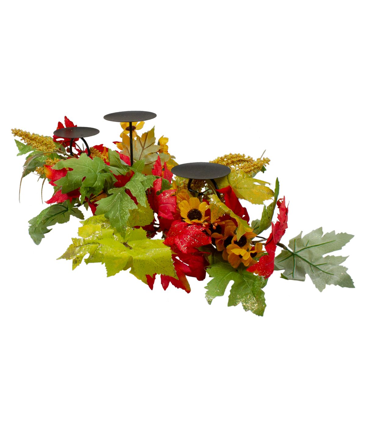  Yellow Sunflower and Red Leaves Fall Harvest Candle Holder Yellow - Yellow - Bonton