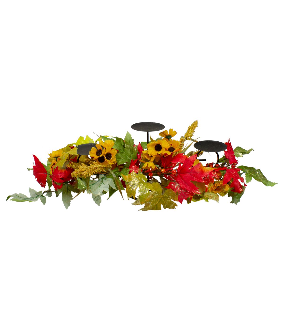  Yellow Sunflower and Red Leaves Fall Harvest Candle Holder Yellow - Yellow - Bonton