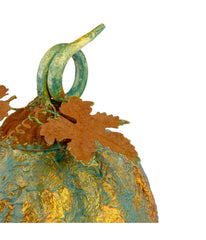 Green and Gold Autumn Pumpkin Metal Tabletop Decoration Green