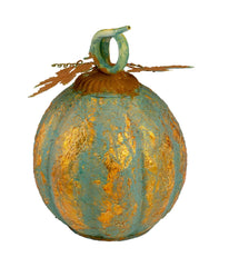 Green and Gold Autumn Pumpkin Metal Tabletop Decoration Green