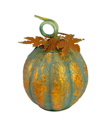 Green and Gold Autumn Pumpkin Metal Tabletop Decoration Green