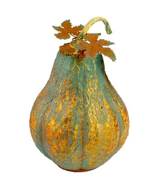 Green and Gold Autumn Pumpkin Metal Tabletop Decoration Green