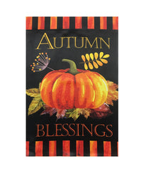 Autumn Blessings and Pumpkin Outdoor House Flag Black