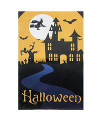 Spooky House Halloween Outdoor House Flag with Bats and Witch