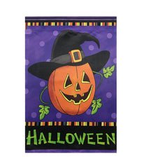 Happy Halloween Pumpkin in a Witch Hat Outdoor House Flag