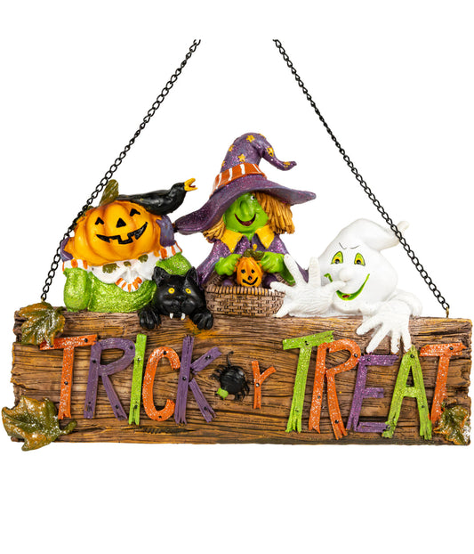Trick or Treat Jack O' Lantern Ghost and Witch Halloween Wall SIgn