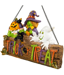 Trick or Treat Jack O' Lantern Ghost and Witch Halloween Wall SIgn