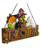 Trick or Treat Jack O' Lantern Ghost and Witch Halloween Wall SIgn