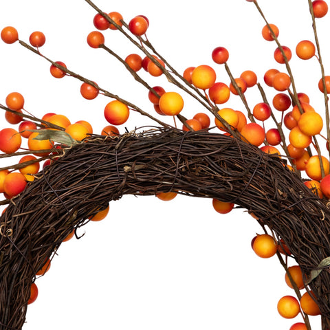 Artificial Berries Fall Harvest Twig Wreath - 14" - Orange and Red - Unlit
