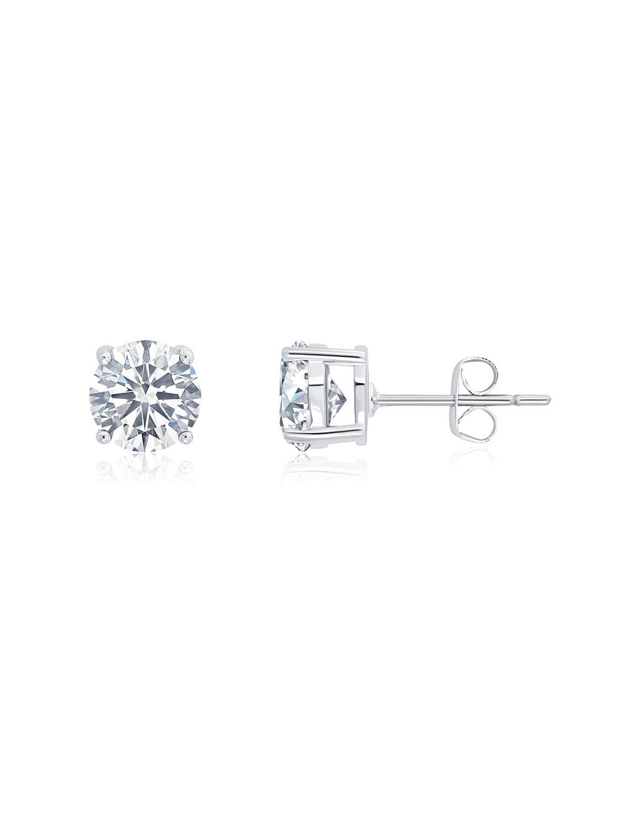  CRISLU April Birthstone Stud Earrings in Platinum Finish - Sterling Silver - Bonton