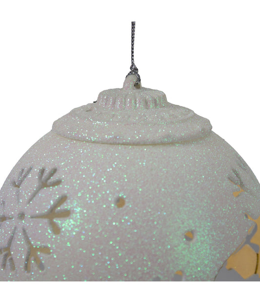 White Snowflake Cut-Out Hanging Christmas Ornament with LED Lights, 5"